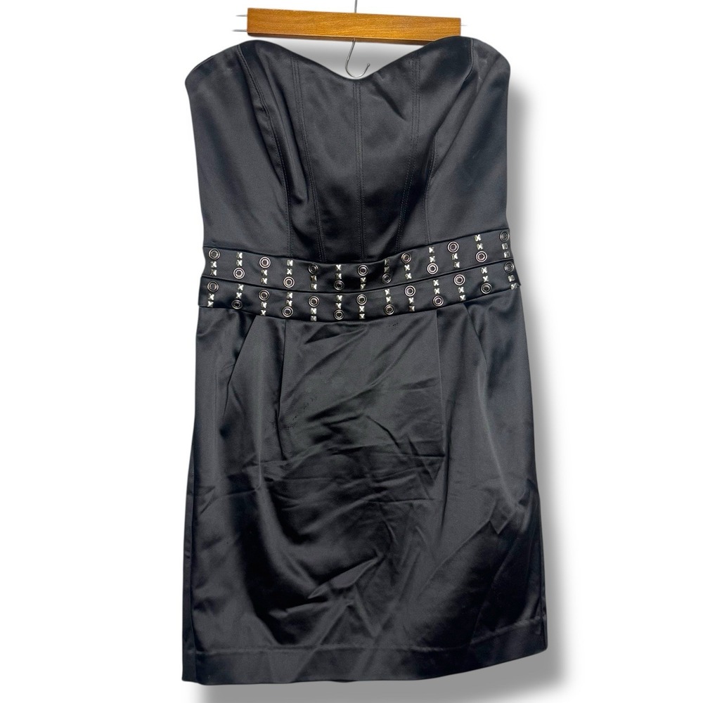 Bebe Strapless Studded Dress Medium Goth Whimsy Fairy Formal Gown‎ Midi Black